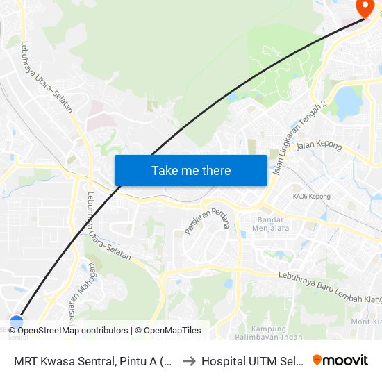 MRT Kwasa Sentral, Pintu A (Sa1020) to Hospital UITM Selayang map