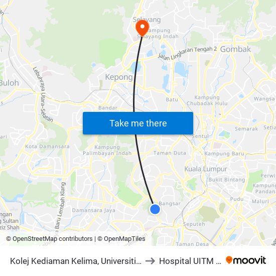 Kolej Kediaman Kelima, Universiti Malaya (Kl2343) to Hospital UITM Selayang map