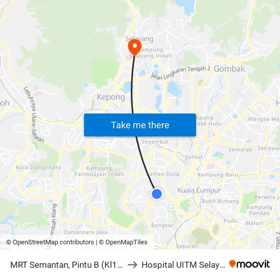 MRT Semantan, Pintu B (Kl1174) to Hospital UITM Selayang map