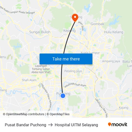 Pusat Bandar Puchong to Hospital UITM Selayang map