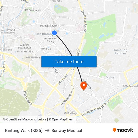 Bintang Walk (Kl85) to Sunway Medical map