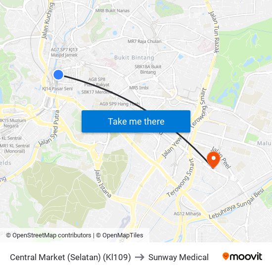 Central Market (Selatan) (Kl109) to Sunway Medical map