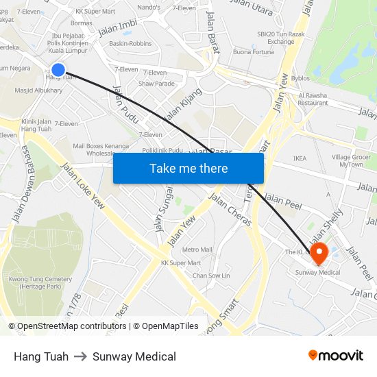 Hang Tuah to Sunway Medical map