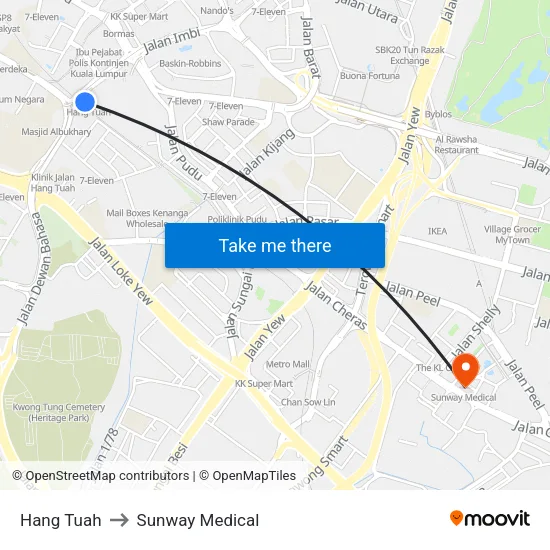 Hang Tuah to Sunway Medical map