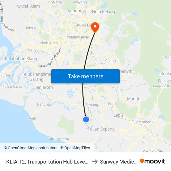 KLIA T2, Transportation Hub Level 1 to Sunway Medical map