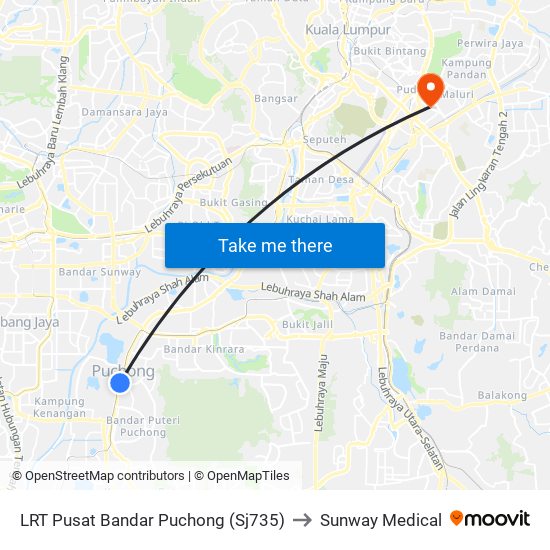 LRT Pusat Bandar Puchong (Sj735) to Sunway Medical map