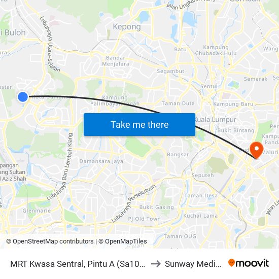 MRT Kwasa Sentral, Pintu A (Sa1020) to Sunway Medical map