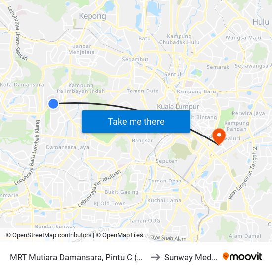 MRT Mutiara Damansara, Pintu C (Pj814) to Sunway Medical map