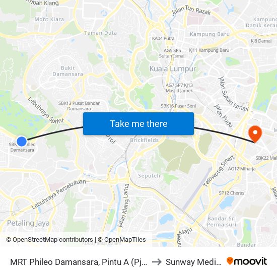 MRT Phileo Damansara, Pintu A (Pj823) to Sunway Medical map
