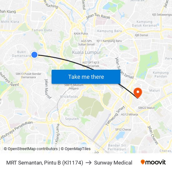 MRT Semantan, Pintu B (Kl1174) to Sunway Medical map