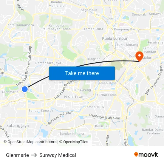 Glenmarie to Sunway Medical map