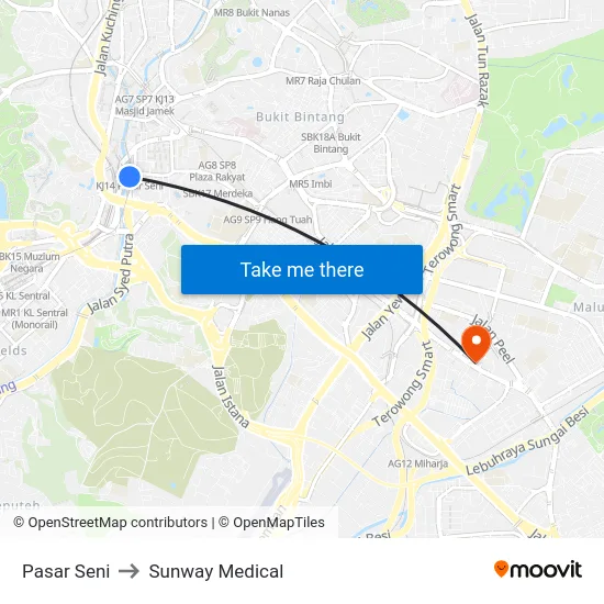 Pasar Seni to Sunway Medical map