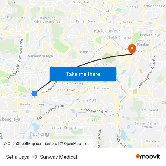 Setia Jaya to Sunway Medical map