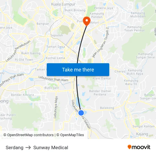Serdang to Sunway Medical map