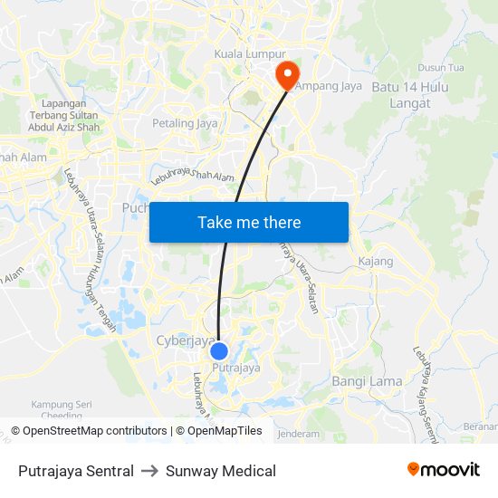 Putrajaya Sentral to Sunway Medical map