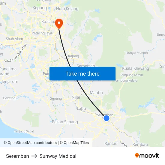 Seremban to Sunway Medical map
