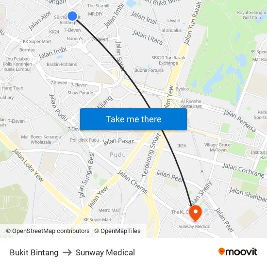 Bukit Bintang to Sunway Medical map