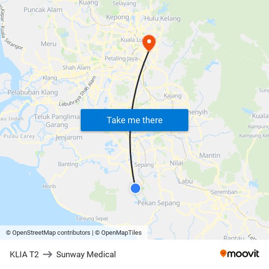 KLIA T2 to Sunway Medical map