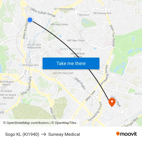 Sogo KL (Kl1940) to Sunway Medical map