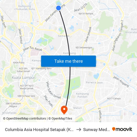 Columbia Asia Hospital Setapak (Kl1598) to Sunway Medical map