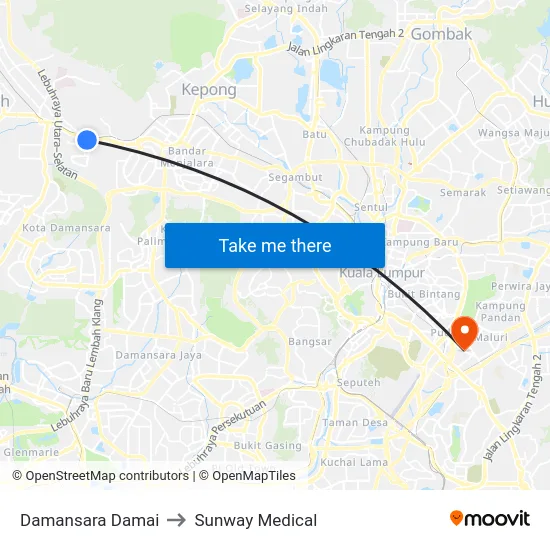 Damansara Damai to Sunway Medical map