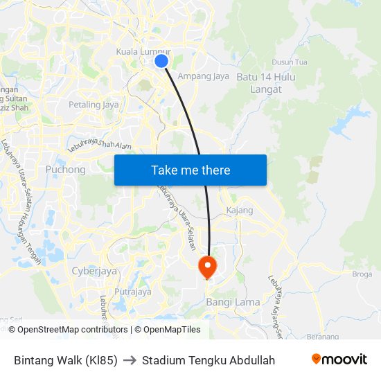 Bintang Walk (Kl85) to Stadium Tengku Abdullah map