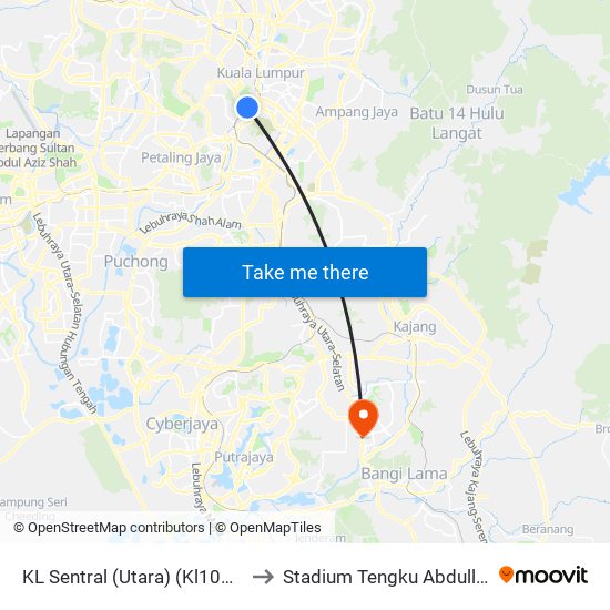 KL Sentral (Utara) (Kl1077) to Stadium Tengku Abdullah map