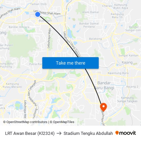 LRT Awan Besar (Kl2324) to Stadium Tengku Abdullah map
