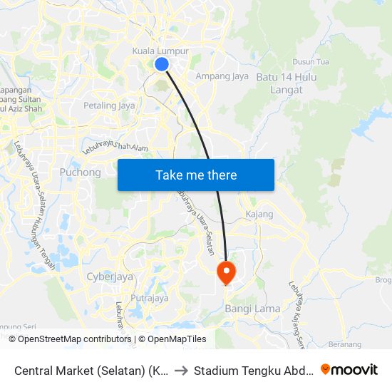 Central Market (Selatan) (Kl109) to Stadium Tengku Abdullah map