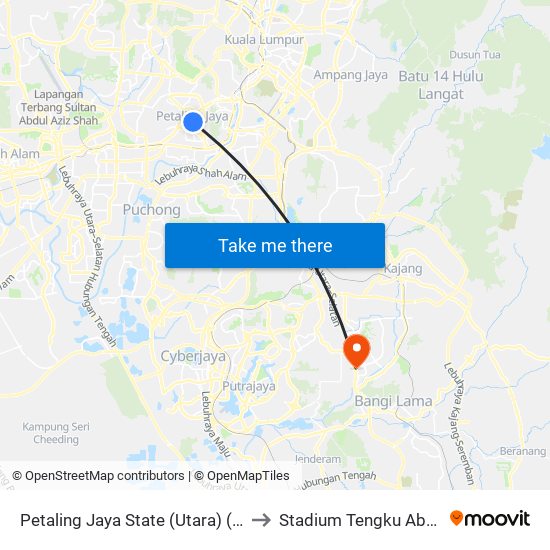 Petaling Jaya State (Utara) (Pj433) to Stadium Tengku Abdullah map