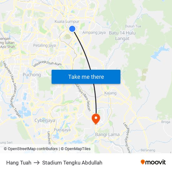 Hang Tuah to Stadium Tengku Abdullah map