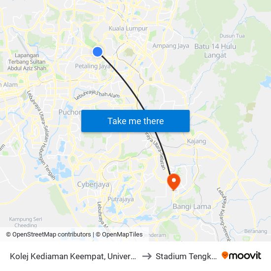 Kolej Kediaman Keempat, Universiti Malaya (Kl2348) to Stadium Tengku Abdullah map