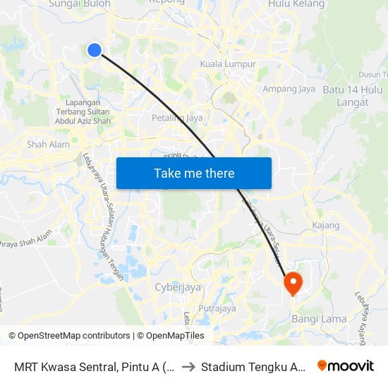 MRT Kwasa Sentral, Pintu A (Sa1020) to Stadium Tengku Abdullah map