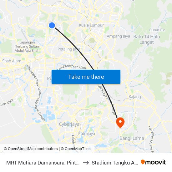 MRT Mutiara Damansara, Pintu C (Pj814) to Stadium Tengku Abdullah map