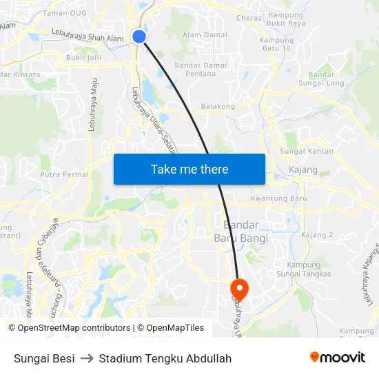 Sungai Besi to Stadium Tengku Abdullah map