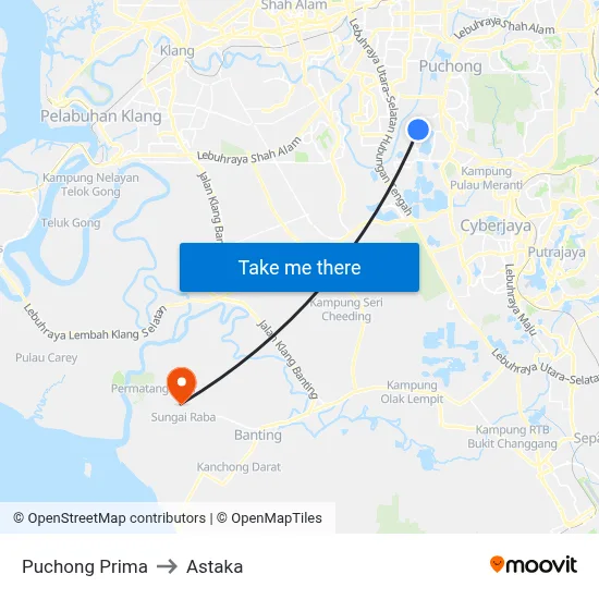 Puchong Prima to Astaka map