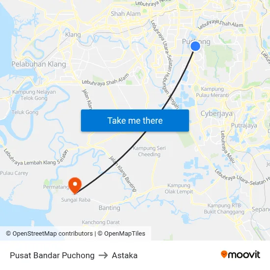 Pusat Bandar Puchong to Astaka map