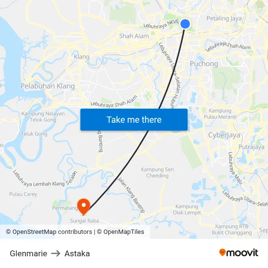 Glenmarie to Astaka map