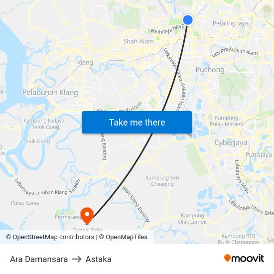Ara Damansara to Astaka map