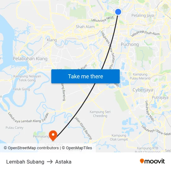 Lembah Subang to Astaka map
