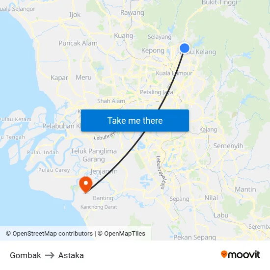 Gombak to Astaka map