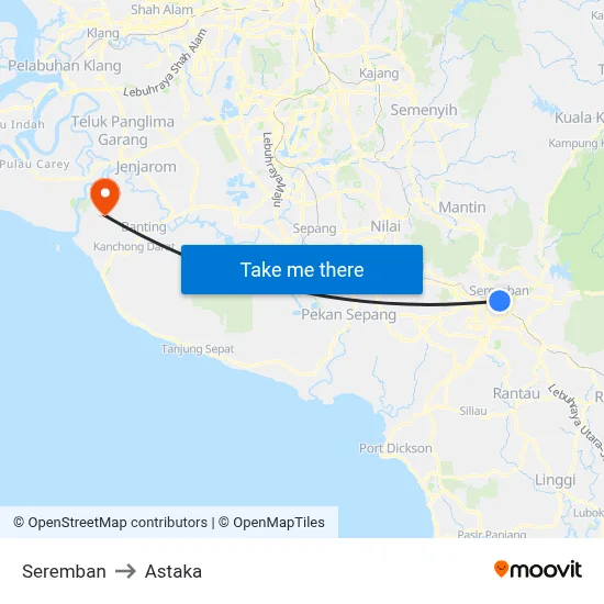 Seremban to Astaka map