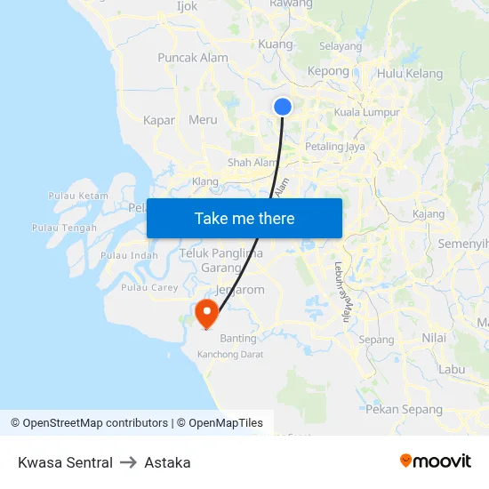 Kwasa Sentral to Astaka map