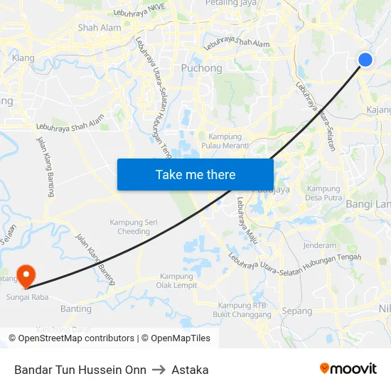 Bandar Tun Hussein Onn to Astaka map