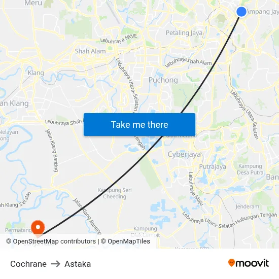 Cochrane to Astaka map