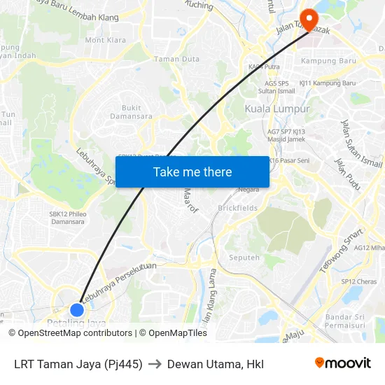LRT Taman Jaya (Pj445) to Dewan Utama, Hkl map