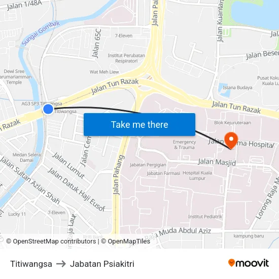 Titiwangsa to Jabatan Psiakitri map