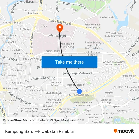 Kampung Baru to Jabatan Psiakitri map