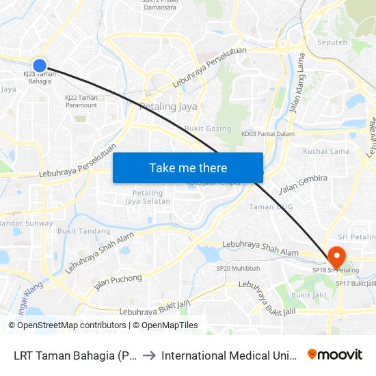 LRT Taman Bahagia (Pj343) to International Medical University map