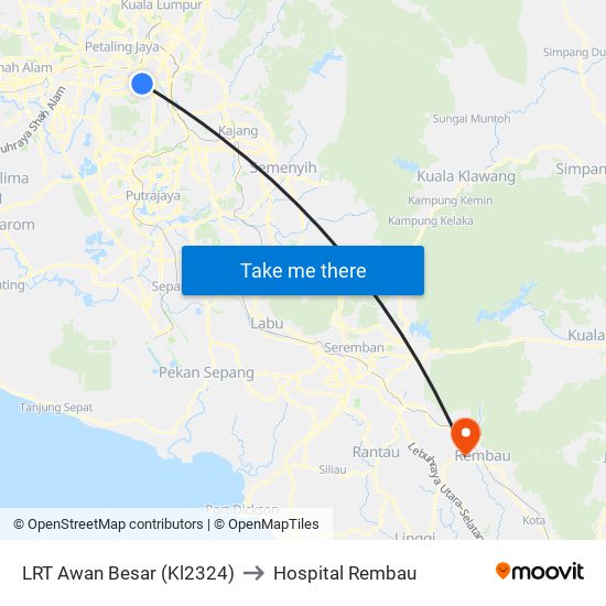 LRT Awan Besar (Kl2324) to Hospital Rembau map